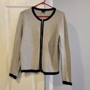 Ann Taylor Factory Grey with Navy Trim zip up sweater Size L
